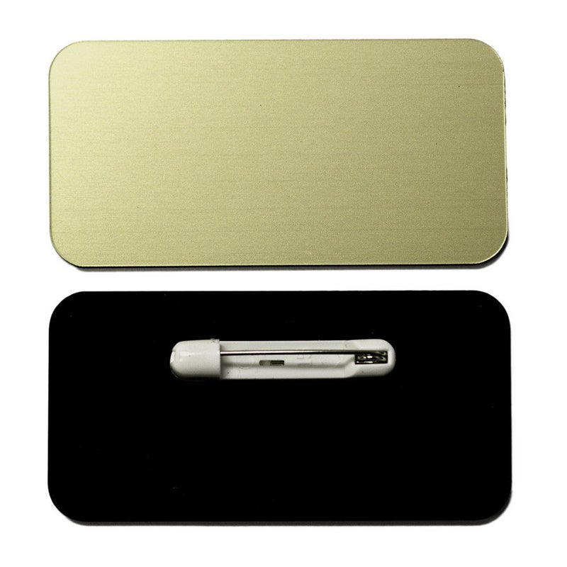 All Quality Name Tag/Badge Blanks - 25 Pack - Brushed Gold 1-1/2" X 3", Round Corners, Pin - Image 1